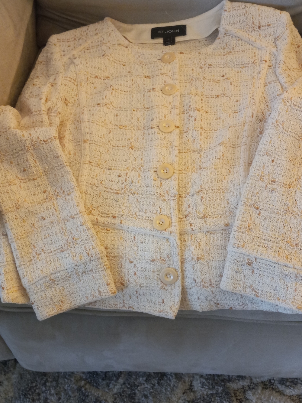 St. John Cream and Soft Yellow Tweed Button Jacket